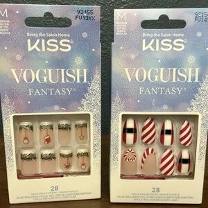 KISS Nails voguish fantasy Mix Lot 2 packs 28 count Med length Christmas glue on